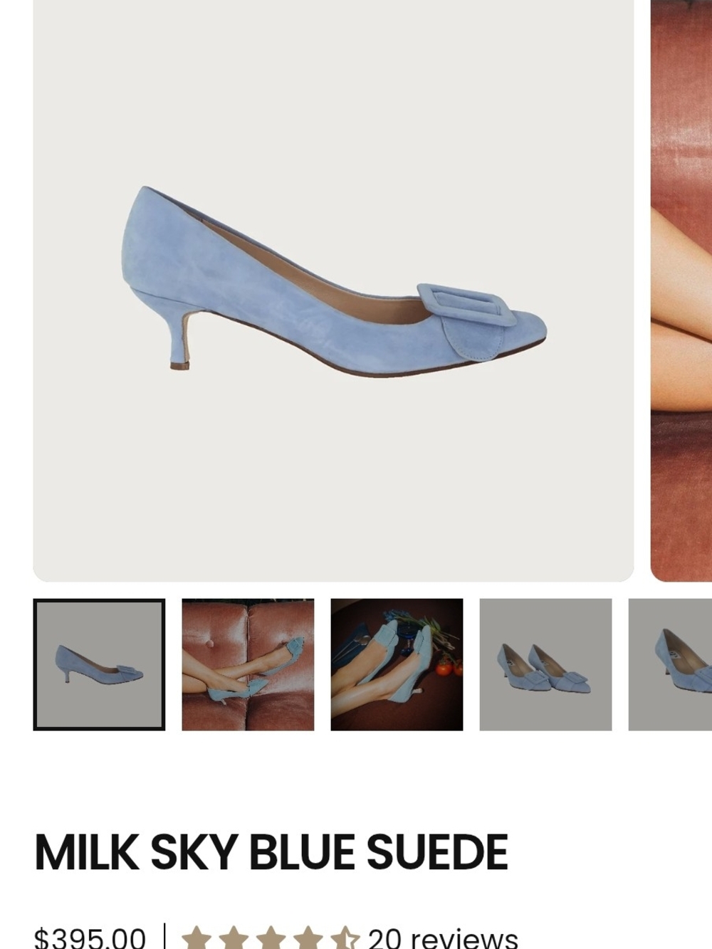 Milk Sky Blue Suede Kitten Heel Pump with Buckle
